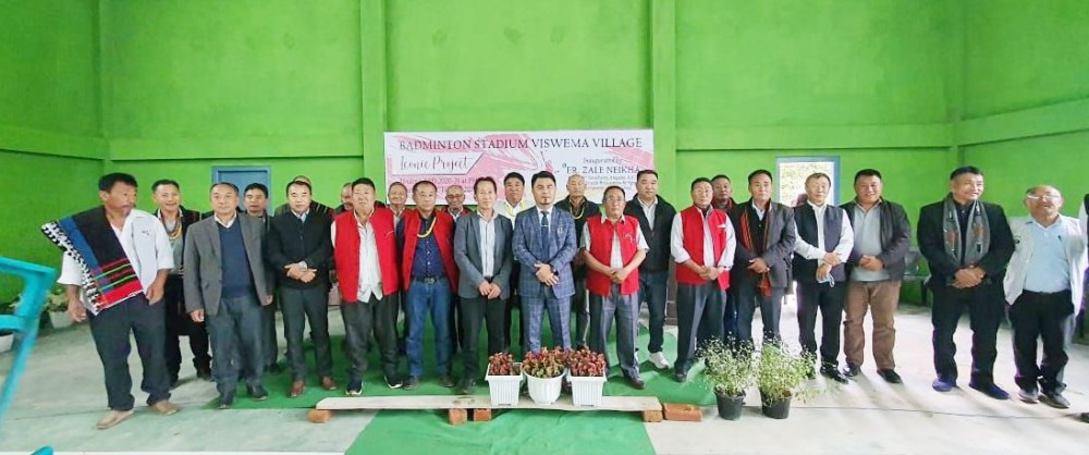 Er Zale Neikha and others during the inauguration of Viswema badminton stadium on October 25. (Morung Photo)